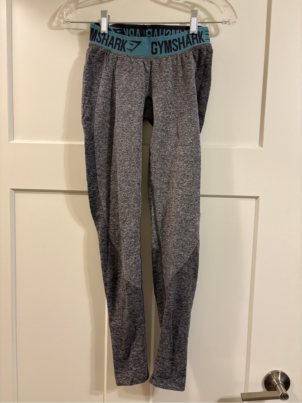 Gymshark Grey Leggings with Teal Logo Waistband